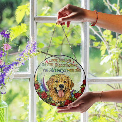 Custom Pet Glass Suncatcher with Floral Design – Personalized Dog Face Window Ornament for Pet Owners, Memorial, or Birthday Gift (Sun-82)