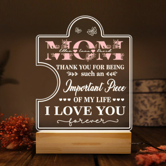 Birthday Gifts Mother's Day Gifts for Mum, Mum Gifts from Daugther Son, 3D Acrylic Night Light with Grateful Words to Mum, Birthday Present Gift Idea for Mom (MNL-10)