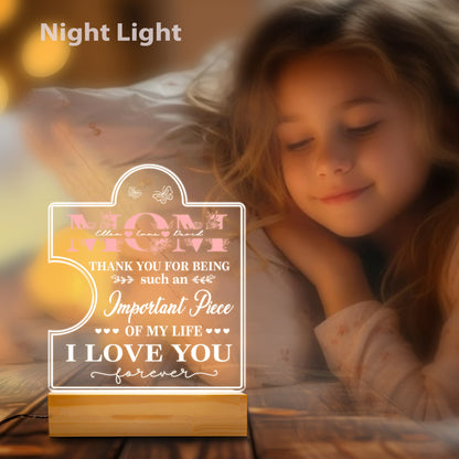 Birthday Gifts Mother's Day Gifts for Mum, Mum Gifts from Daugther Son, 3D Acrylic Night Light with Grateful Words to Mum, Birthday Present Gift Idea for Mom (MNL-10)
