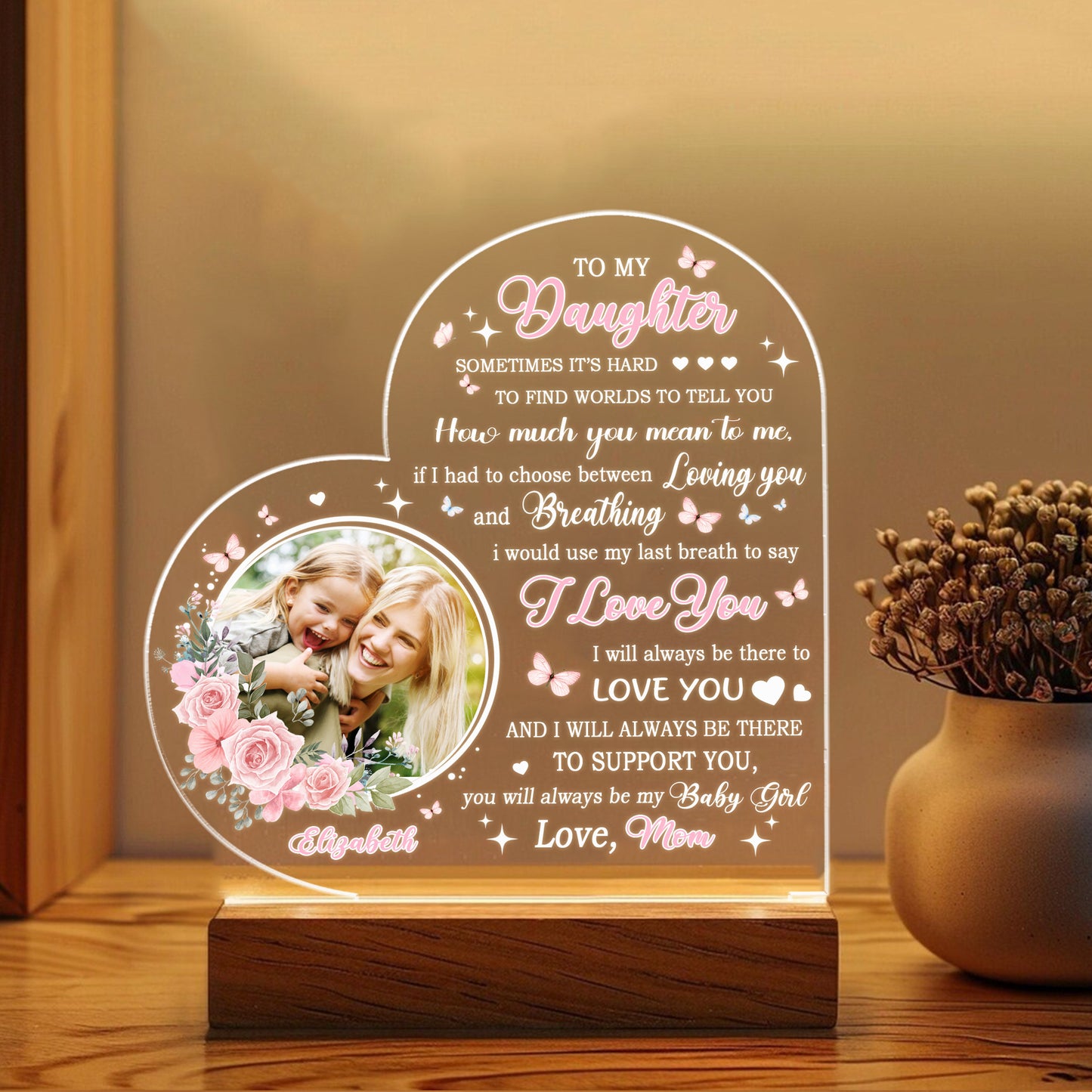 Engraved Mom Night Light for Daughter – Perfect Gift for Birthday, Mother's Day, or Just Because (MNL-01)