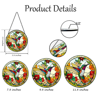 Stunning Custom Floral and Hummingbird Stained Glass Suncatcher, Personalized Window Decoration for Home and Garden (Sun-23)