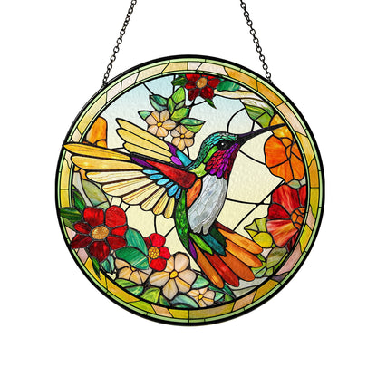 Stunning Custom Floral and Hummingbird Stained Glass Suncatcher, Personalized Window Decoration for Home and Garden (Sun-23)