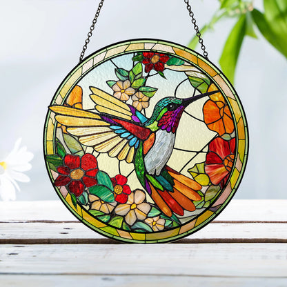 Stunning Custom Floral and Hummingbird Stained Glass Suncatcher, Personalized Window Decoration for Home and Garden (Sun-23)