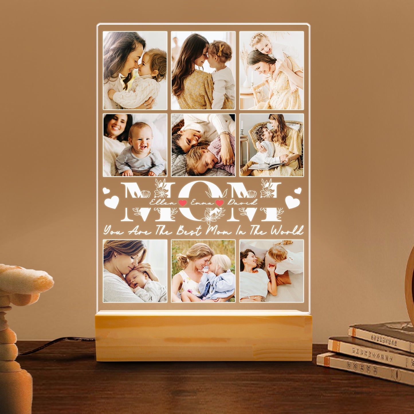 Personalized Mom Night Light with Acrylic Photo Plaque – Gift for Mom on Christmas, Birthday or Mother’s Day (MNL-16)