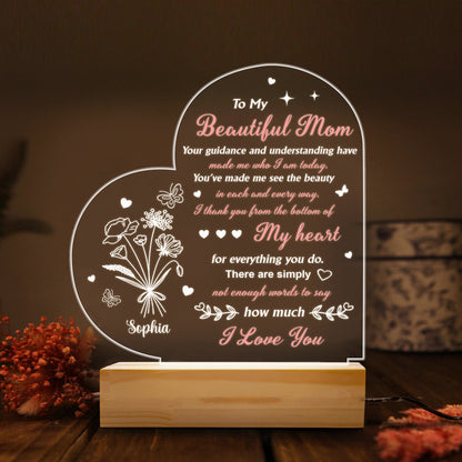Mom Night Light Birthday Gift for Mom from Daughter LED Night Light with Wood Base Personalized Engraved Lamp Mother's Day Christmas Gift (MNL-11)