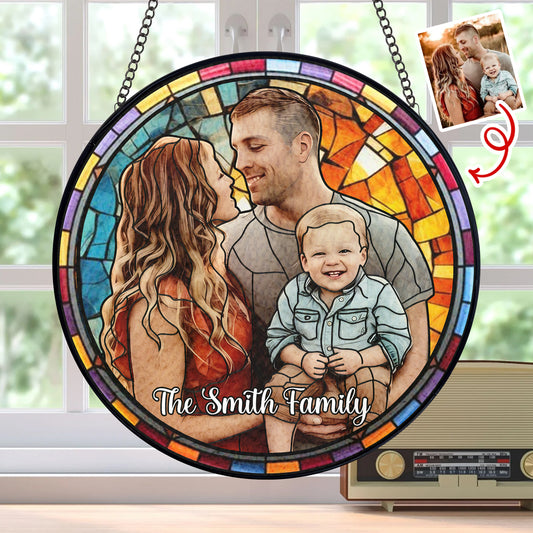 Custom Family or Couple Photo to Glass Suncatcher – Personalized Stained Glass Look Portrait Keepsake, Ideal Gift for Home, Holidays, or Special Occasions (Sun-43)