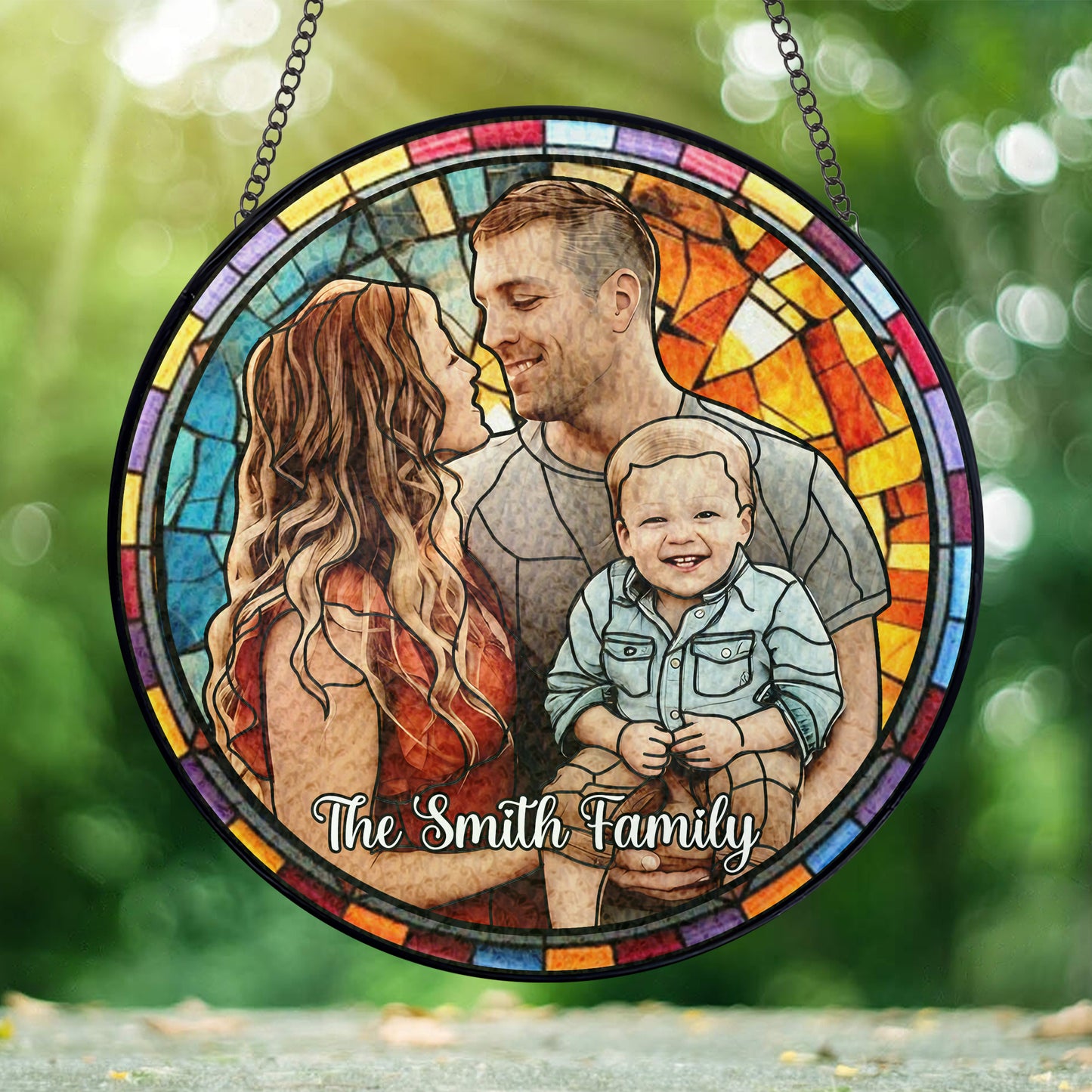 Custom Family or Couple Photo to Glass Suncatcher – Personalized Stained Glass Look Portrait Keepsake, Ideal Gift for Home, Holidays, or Special Occasions (Sun-43)