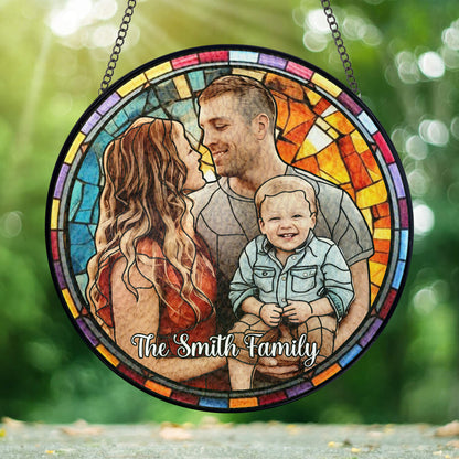 Custom Family or Couple Photo to Glass Suncatcher – Personalized Stained Glass Look Portrait Keepsake, Ideal Gift for Home, Holidays, or Special Occasions (Sun-43)