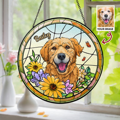 Custom Engraved Dog and Cat Family Glass Suncatcher – Perfect for Pet Lovers and Home Decor (Sun-24)