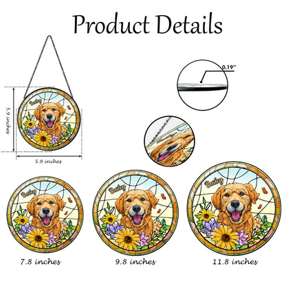 Custom Engraved Dog and Cat Family Glass Suncatcher – Perfect for Pet Lovers and Home Decor (Sun-24)