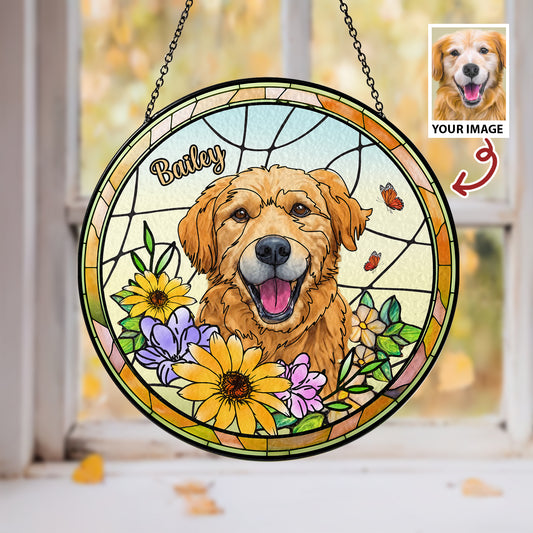 Custom Engraved Dog and Cat Family Glass Suncatcher – Perfect for Pet Lovers and Home Decor (Sun-24)