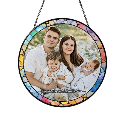 Personalized Family Photo Stained Glass Suncatcher – Custom Window Hanging for Memorial or Holiday Gifts (Sun-34)