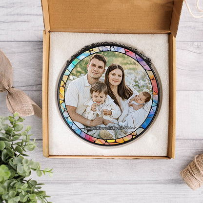 Personalized Family Photo Stained Glass Suncatcher – Custom Window Hanging for Memorial or Holiday Gifts (Sun-34)
