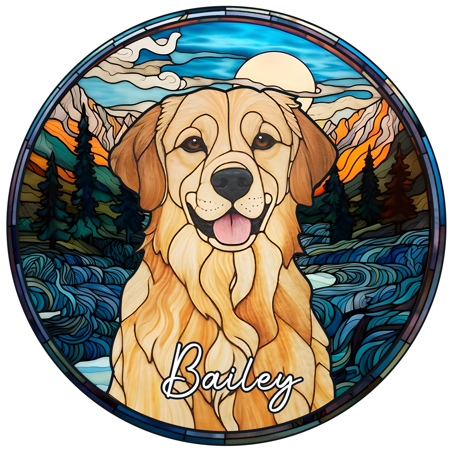 Custom Dog Memorial Suncatcher with Stained Glass Portrait – Unique Handmade Tribute Keepsake for Remembering a Beloved Pet (Sun-46)