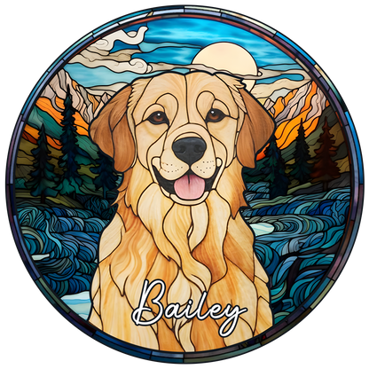 Custom Dog Memorial Suncatcher with Stained Glass Portrait – Unique Handmade Tribute Keepsake for Remembering a Beloved Pet (Sun-46)