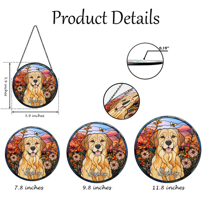 Custom Dog Memorial Suncatcher with Stained Glass Portrait – Unique Handmade Tribute Keepsake for Remembering a Beloved Pet (Sun-46)