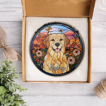 Custom Dog Memorial Suncatcher with Stained Glass Portrait – Unique Handmade Tribute Keepsake for Remembering a Beloved Pet (Sun-46)