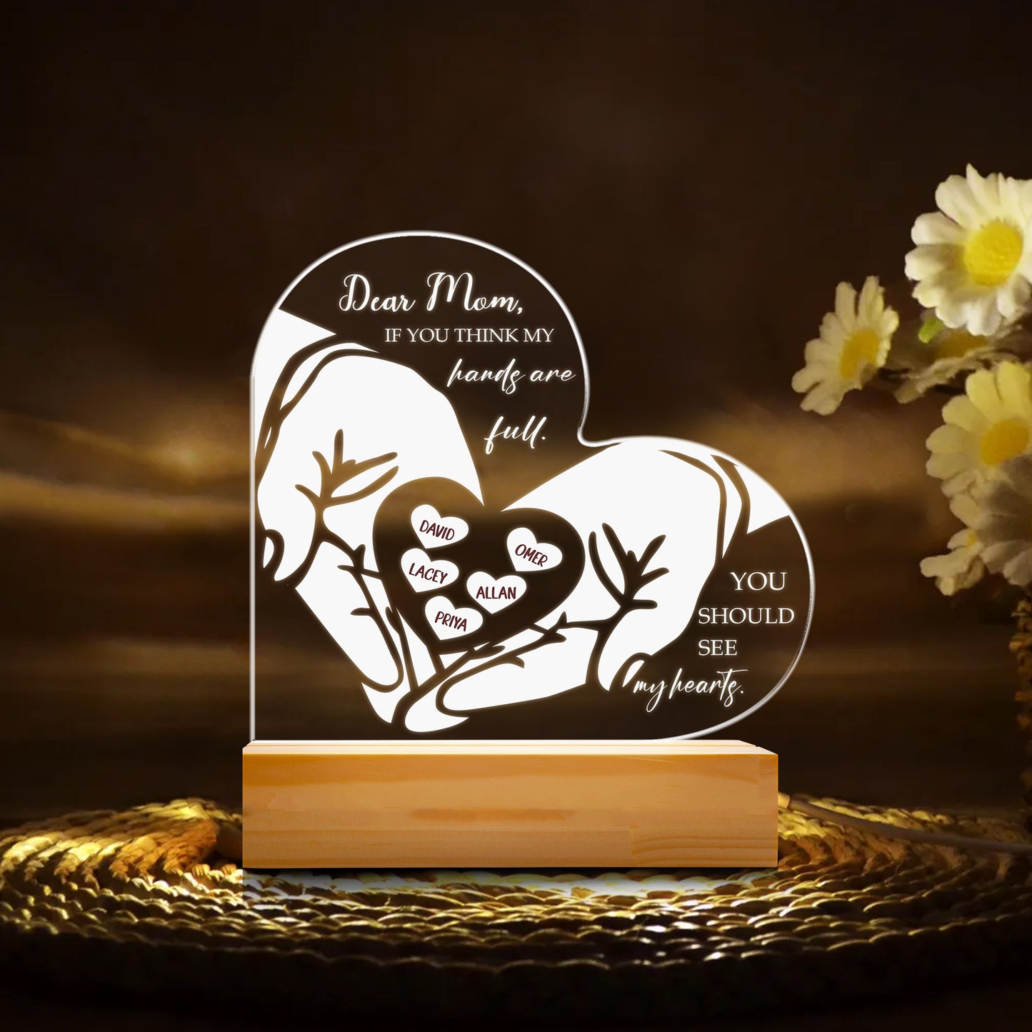 Gifts for Mom, Mom Birthday Gifts from Daughter Son, Engraved Mom Night Lights USB Low Power, Personalized Mom Gifts for Mother's Day Birthday Thanksgiving (MNL-09)
