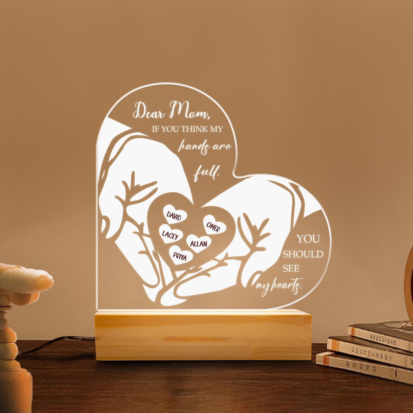 Gifts for Mom, Mom Birthday Gifts from Daughter Son, Engraved Mom Night Lights USB Low Power, Personalized Mom Gifts for Mother's Day Birthday Thanksgiving (MNL-09)