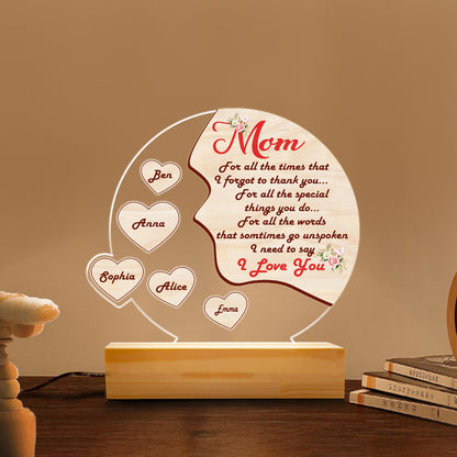Acrylic Mom Night Light – Emotional Gift from Daughter with Message “For All the Times I Forgot to Thank You” – Keepsake of Love and Gratitude (MNL-02)