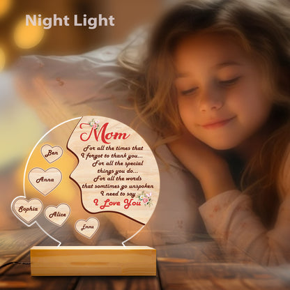 Acrylic Mom Night Light – Emotional Gift from Daughter with Message “For All the Times I Forgot to Thank You” – Keepsake of Love and Gratitude (MNL-02)
