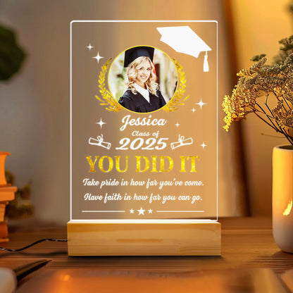 Personalized Graduation You Did It Night Light, Custom Photo Graduation Light, Night Light Graduates Plaque, Seniors Highschool College Gift (GNL-39)