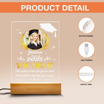 Personalized Graduation You Did It Night Light, Custom Photo Graduation Light, Night Light Graduates Plaque, Seniors Highschool College Gift (GNL-39)