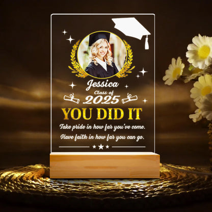 Personalized Graduation You Did It Night Light, Custom Photo Graduation Light, Night Light Graduates Plaque, Seniors Highschool College Gift (GNL-39)