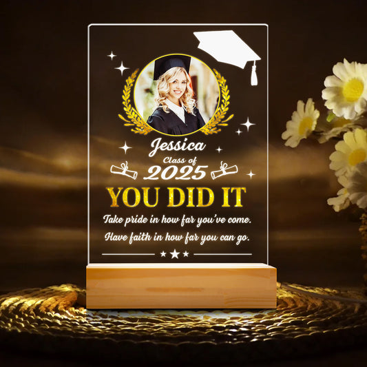 Personalized Graduation You Did It Night Light, Custom Photo Graduation Light, Night Light Graduates Plaque, Seniors Highschool College Gift (GNL-39)