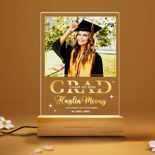 Personalized Graduation Night Light, Custom Graduate Photo Plaque, Senior Frame Gift, High School or College Present (GNL-38)