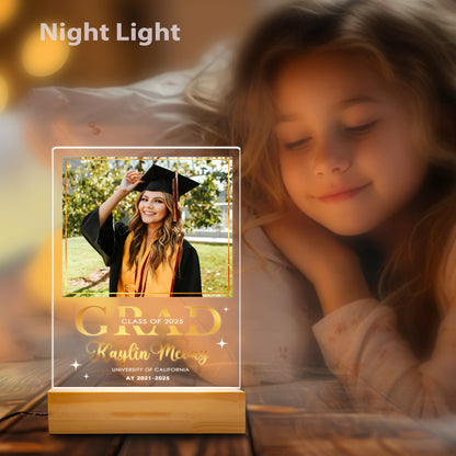 Personalized Graduation Night Light, Custom Graduate Photo Plaque, Senior Frame Gift, High School or College Present (GNL-38)