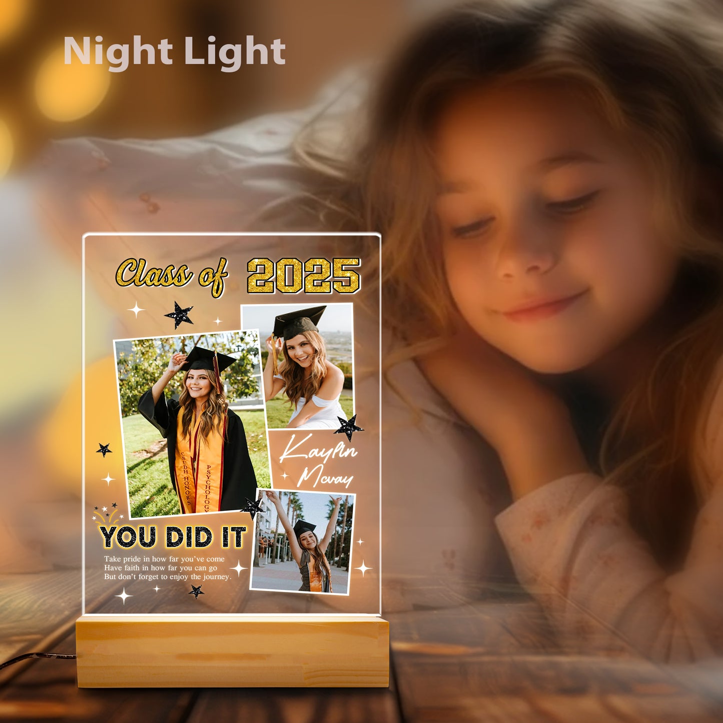 Personalized Night Light Graduates Plaque, Gifts for Graduate, Seniors Graduate Frame Picture Gift, Highschool, College Gift (GNL-37)