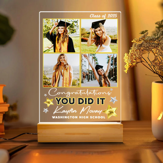 Custom Graduation Night Light 2025, Personalized Photo Gifts for Graduate, Senior Keepsake, Highschool or College Celebration Gift (GNL-28)