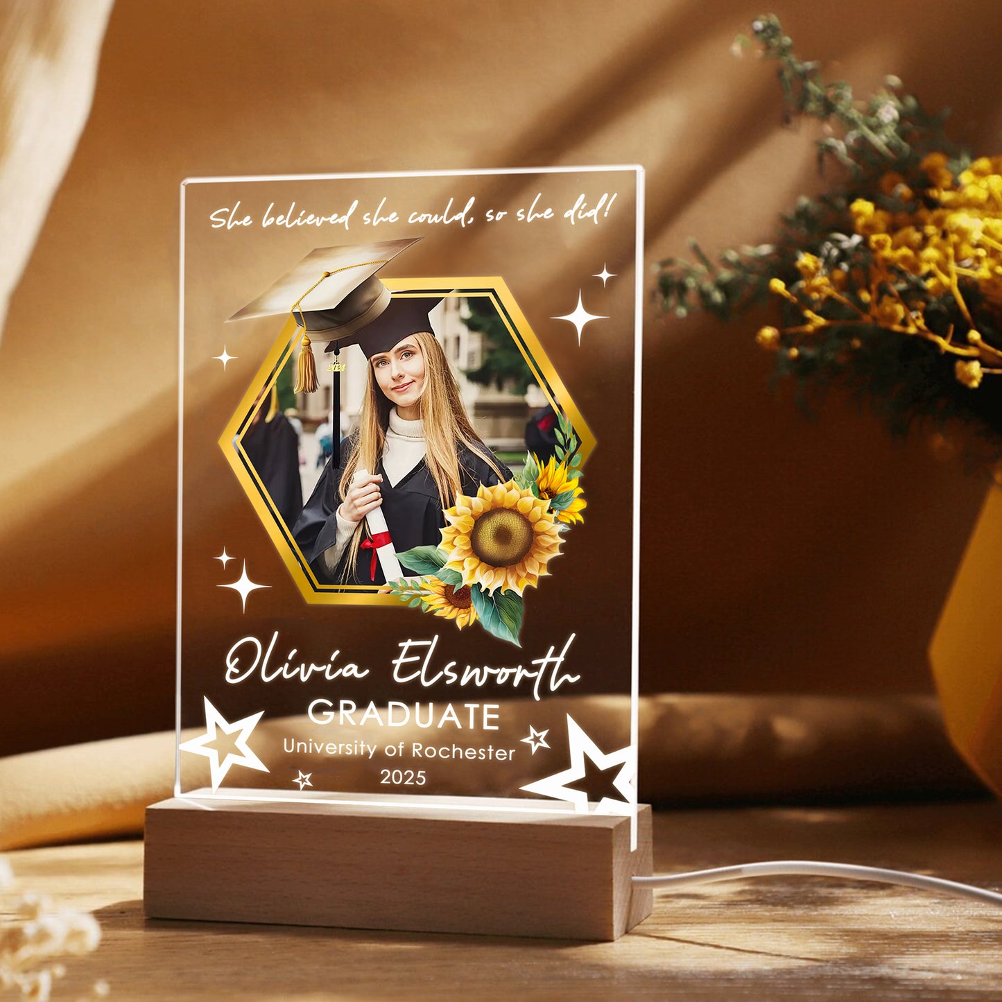 Personalized Sunflower Graduation Night Light – A Glowing Gift of Growth, Joy & Achievement (GNL-15)
