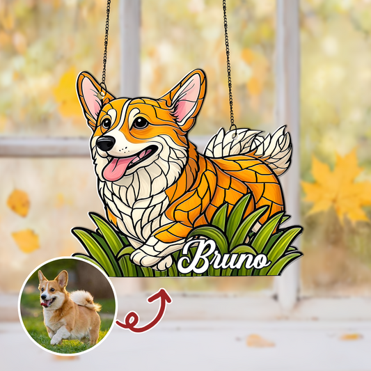 Corgi Glass Suncatcher, Window Hanging for Corgi Dogs, Gifts for Pet Lovers, Gifts for Corgi Moms, Corgi SunCatcher, Corgi Gifts (H-Sun-10)