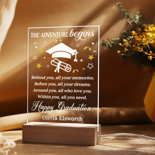 Custom Graduation Night Light with Name, Personalized Picture Frame Gift for Graduate, Highschool or College Senior Plaque (GNL-30)