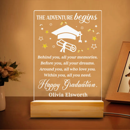 Custom Graduation Night Light with Name, Personalized Picture Frame Gift for Graduate, Highschool or College Senior Plaque (GNL-30)