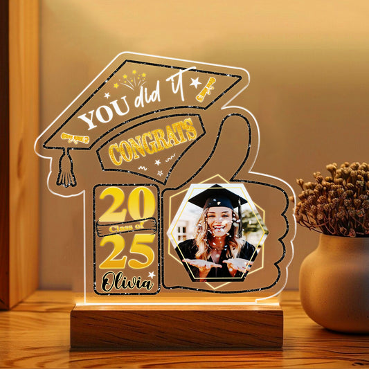 LED Graduation Night Light – Unique Cap & Like Symbol Design with Personalized Image and Name (GNL-18)