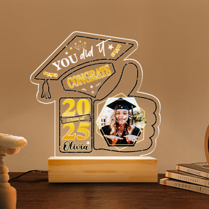 LED Graduation Night Light – Unique Cap & Like Symbol Design with Personalized Image and Name (GNL-18)