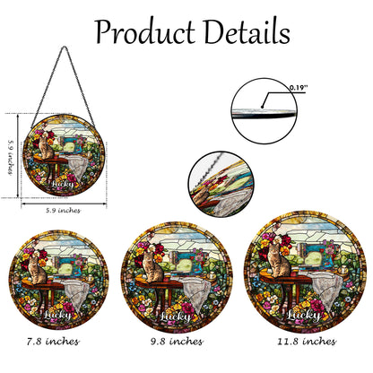 Personalized Stained Glass Suncatcher with Custom Cat Portrait – A Unique and Beautiful Decoration for Cat Lovers (Sun-13)