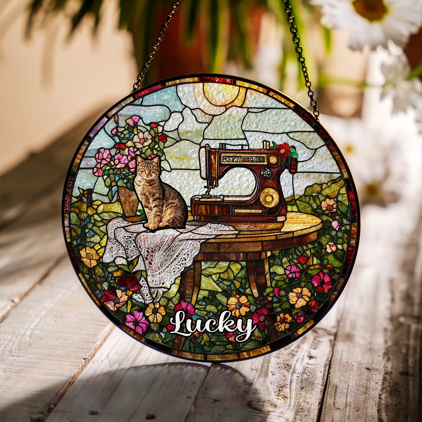 Personalized Stained Glass Suncatcher with Custom Cat Portrait – A Unique and Beautiful Decoration for Cat Lovers (Sun-13)