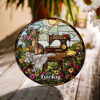 Personalized Stained Glass Suncatcher with Custom Cat Portrait – A Unique and Beautiful Decoration for Cat Lovers (Sun-13)