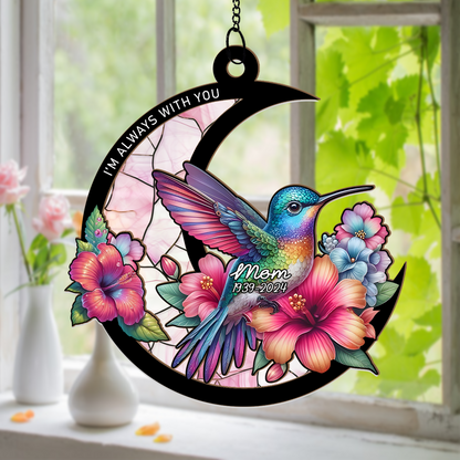 Hummingbird Memorial Gift for Mom – Personalized Stained Hanging Suncatcher with Name and Years – Sympathy Gift Idea (H-Sun-22)