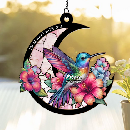 Hummingbird Memorial Gift for Mom – Personalized Stained Hanging Suncatcher with Name and Years – Sympathy Gift Idea (H-Sun-22)