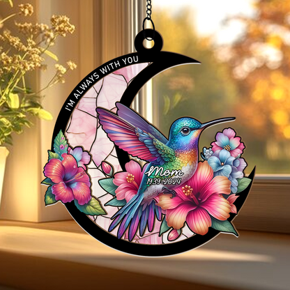 Hummingbird Memorial Gift for Mom – Personalized Stained Hanging Suncatcher with Name and Years – Sympathy Gift Idea (H-Sun-22)