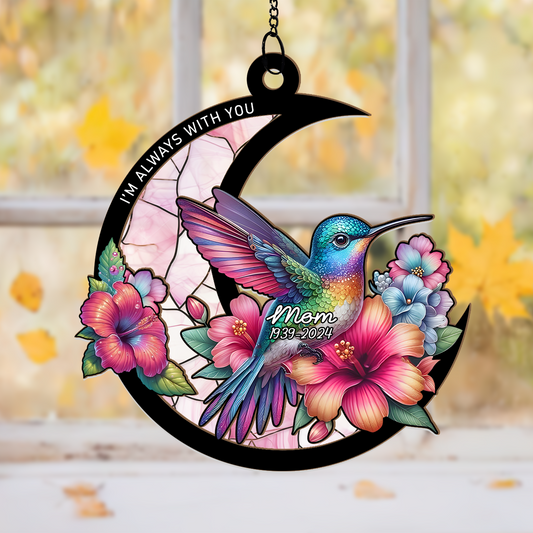 Hummingbird Memorial Gift for Mom – Personalized Stained Hanging Suncatcher with Name and Years – Sympathy Gift Idea (H-Sun-22)