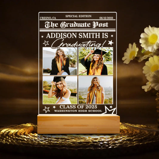 Graduation Night Light Gift with Photo, Personalized Graduate Frame, Senior Keepsake, Highschool or College Celebration Plaque (GNL-29)