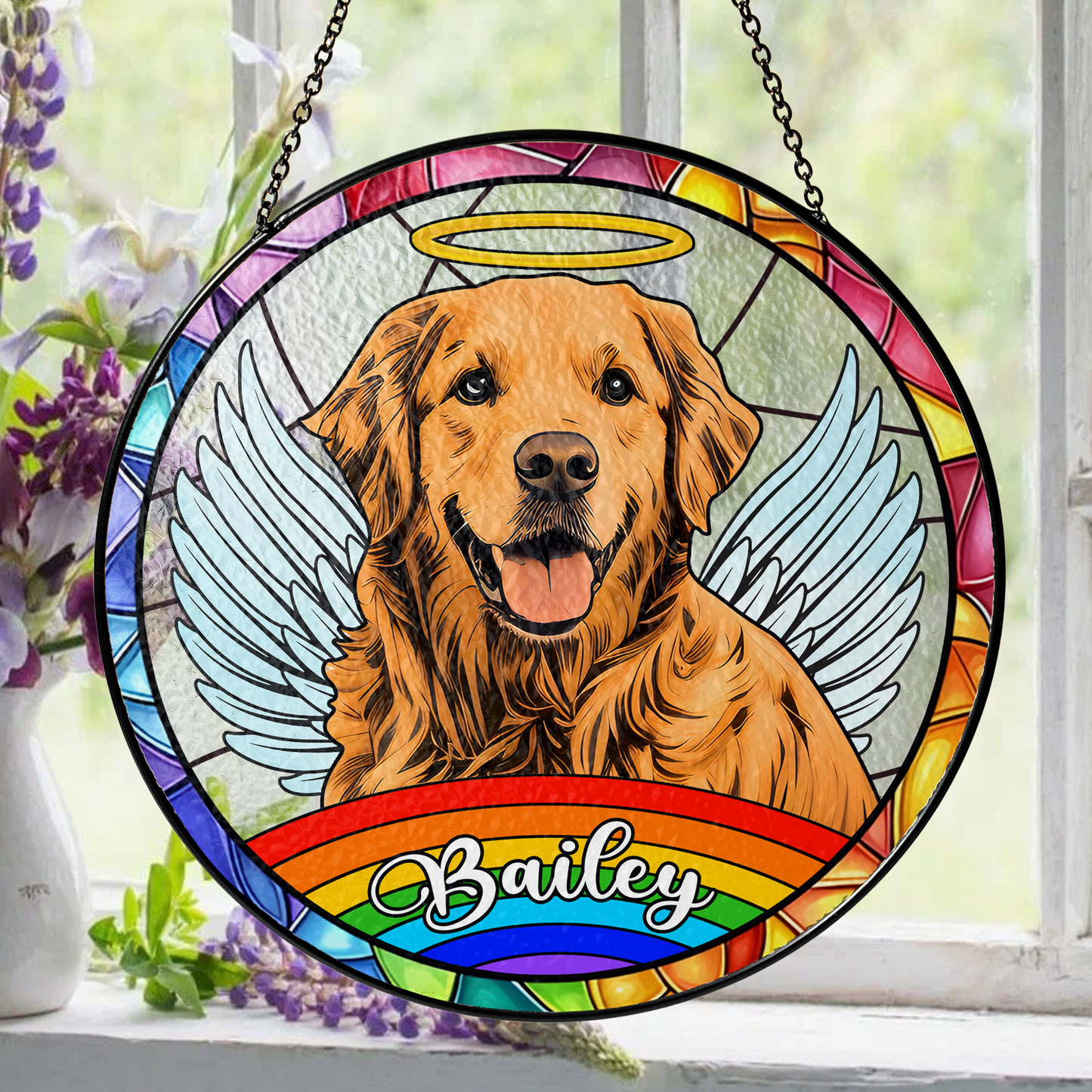 Personalized Glass Suncatcher for Dog Lovers – Memorial Art Featuring Your Pet’s Face to Brighten Your Space with Memories (Sun-49)