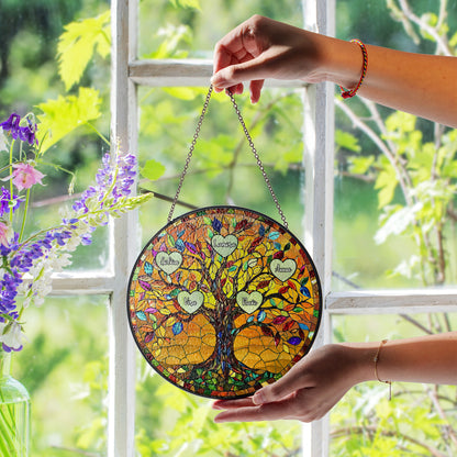 Personalized Family Tree Stained Glass Suncatcher – Custom Names Gift for Mom, Grandma or Nana – Window Hanging Home Decor (Sun-79)