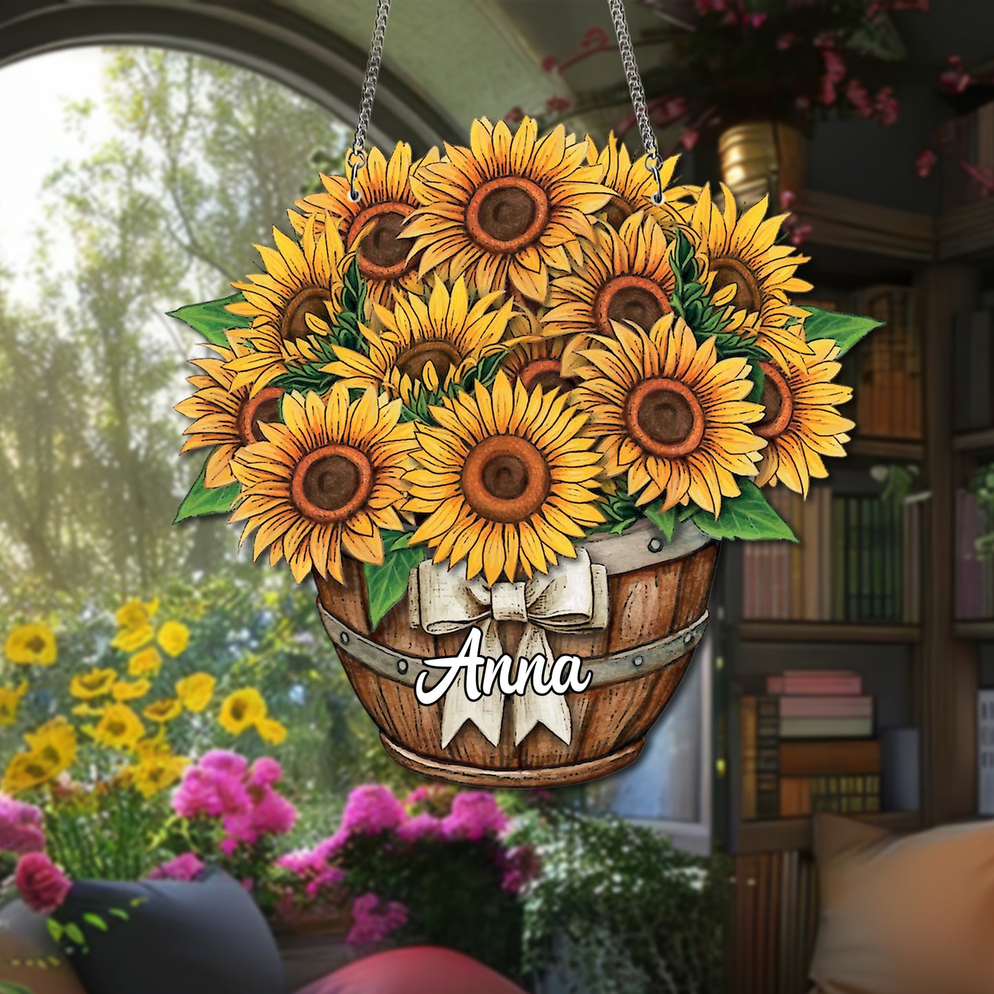 Personalized Sunflower Ornament Glass Suncatcher, Acrylic Ornaments, Sunflowers Boutique Acrylic, Custom Name Sunflower Gifts, Sunflower Decor (H-Sun-09)